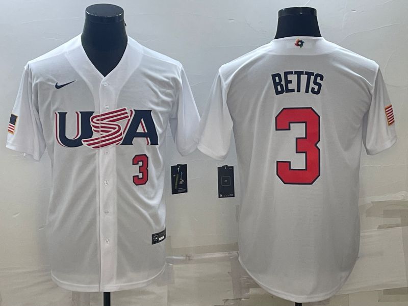 Men 2023 World Cub USA #3 Betts White Nike MLB Jersey5->more jerseys->MLB Jersey
